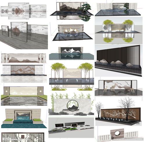 新中式景墙模型设计 融合传统意蕴的现代室外3D艺术
